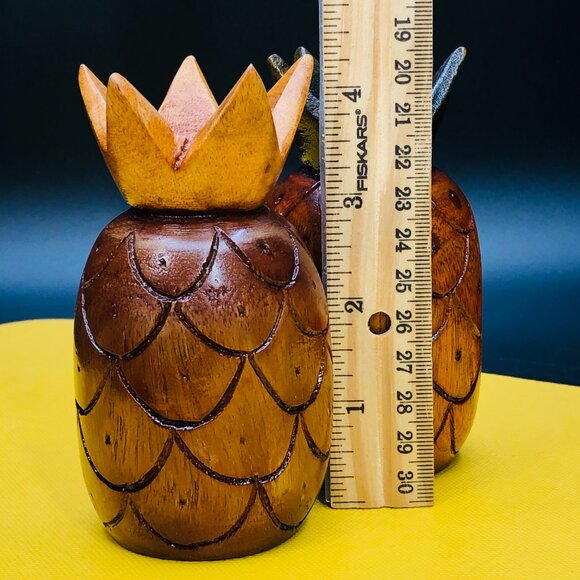 Vintage Wooden Pineapple Fruit Candleholder PAIR Tropical Tiki Bar Room Decor - Picture 10 of 10